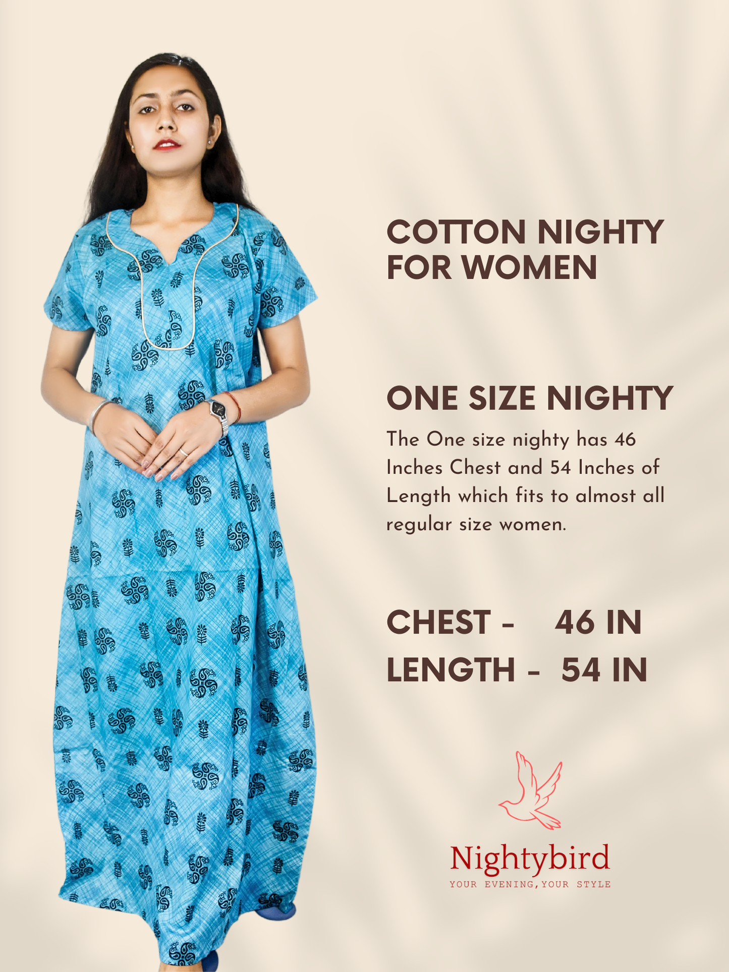 Pack of 2 - Nighty Bird Women's Cotton Classical Nighty – Soft, Comfortable, and Elegant Sleepwear